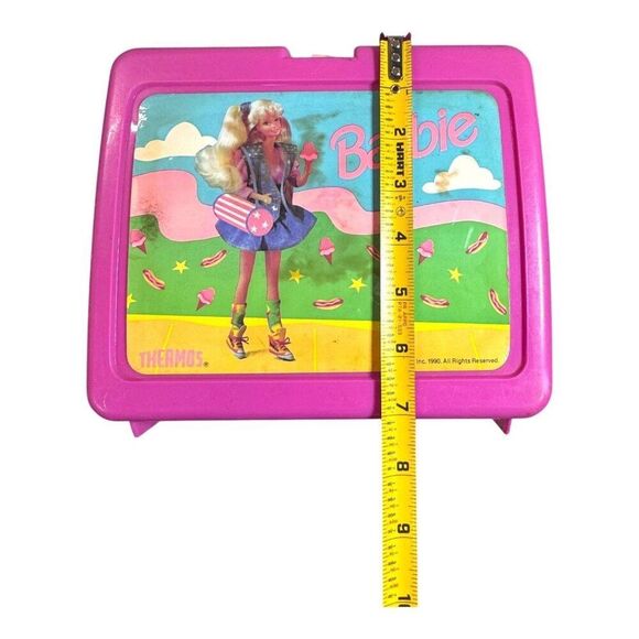 Vintage 1990 Barbie Core Matching Thermos Pink Lunchbox With Handle & Latch READ - Picture 3 of 15